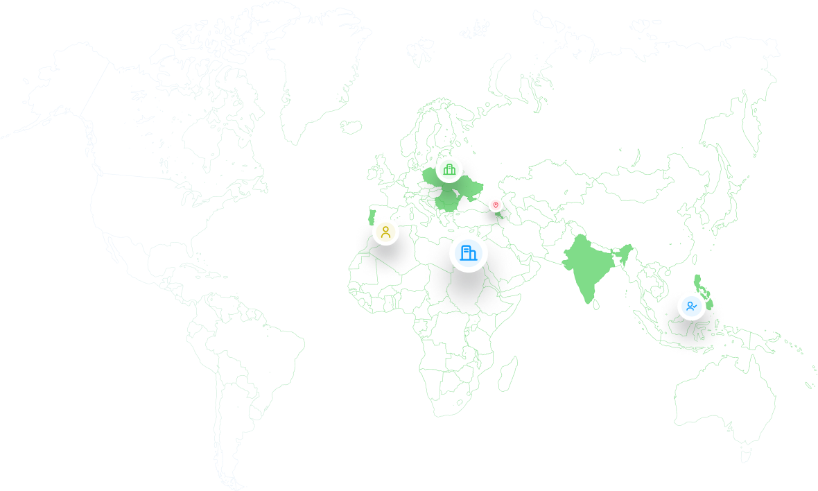 map with continents marked company headquarters