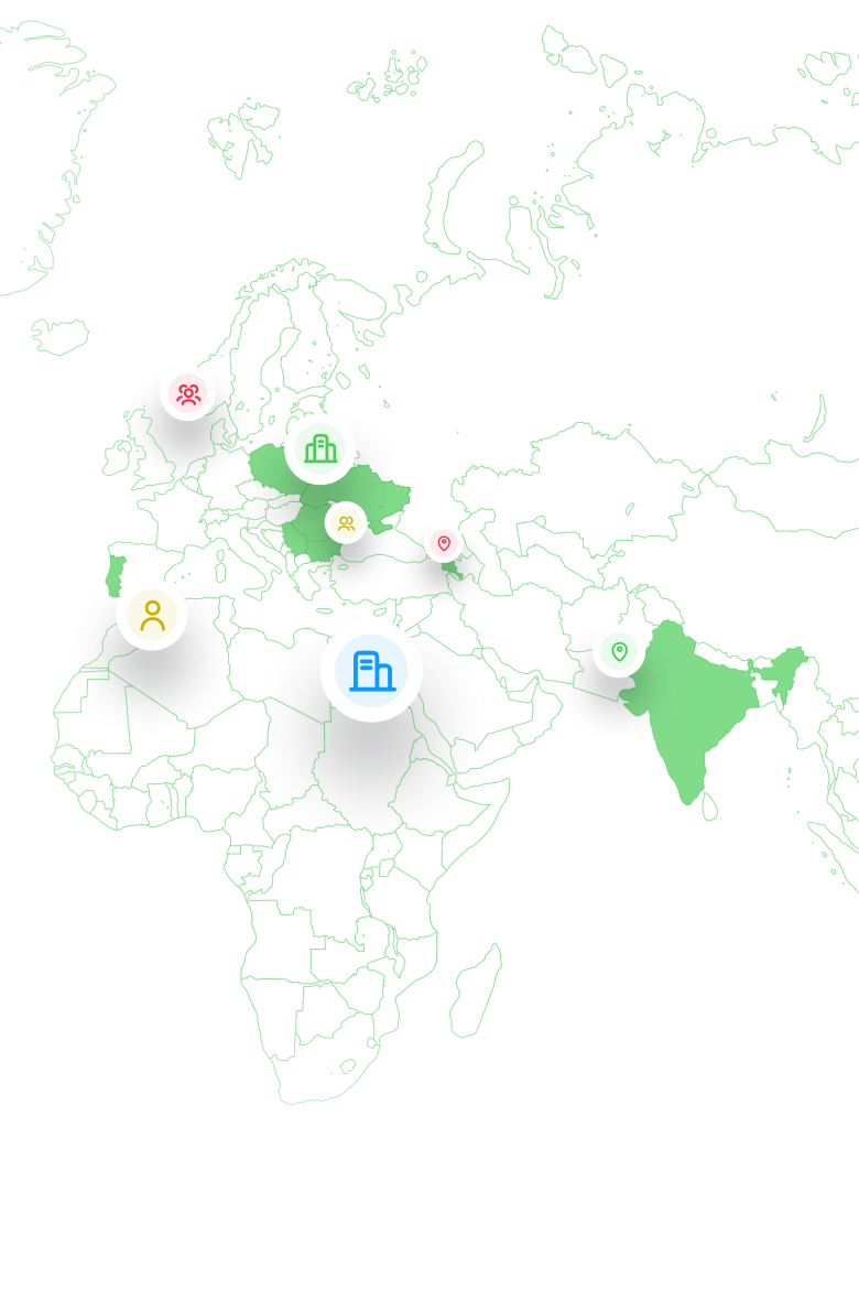 mobile map with continents marked company headquarters